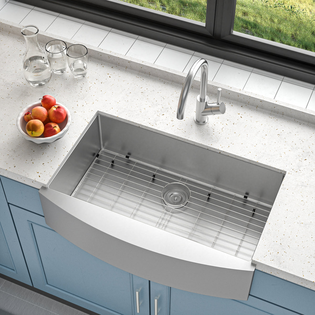TECASA Rounded Apron Front 16 Gauge Stainless Steel Kitchen Sink-36 inch Farmhouse Sink