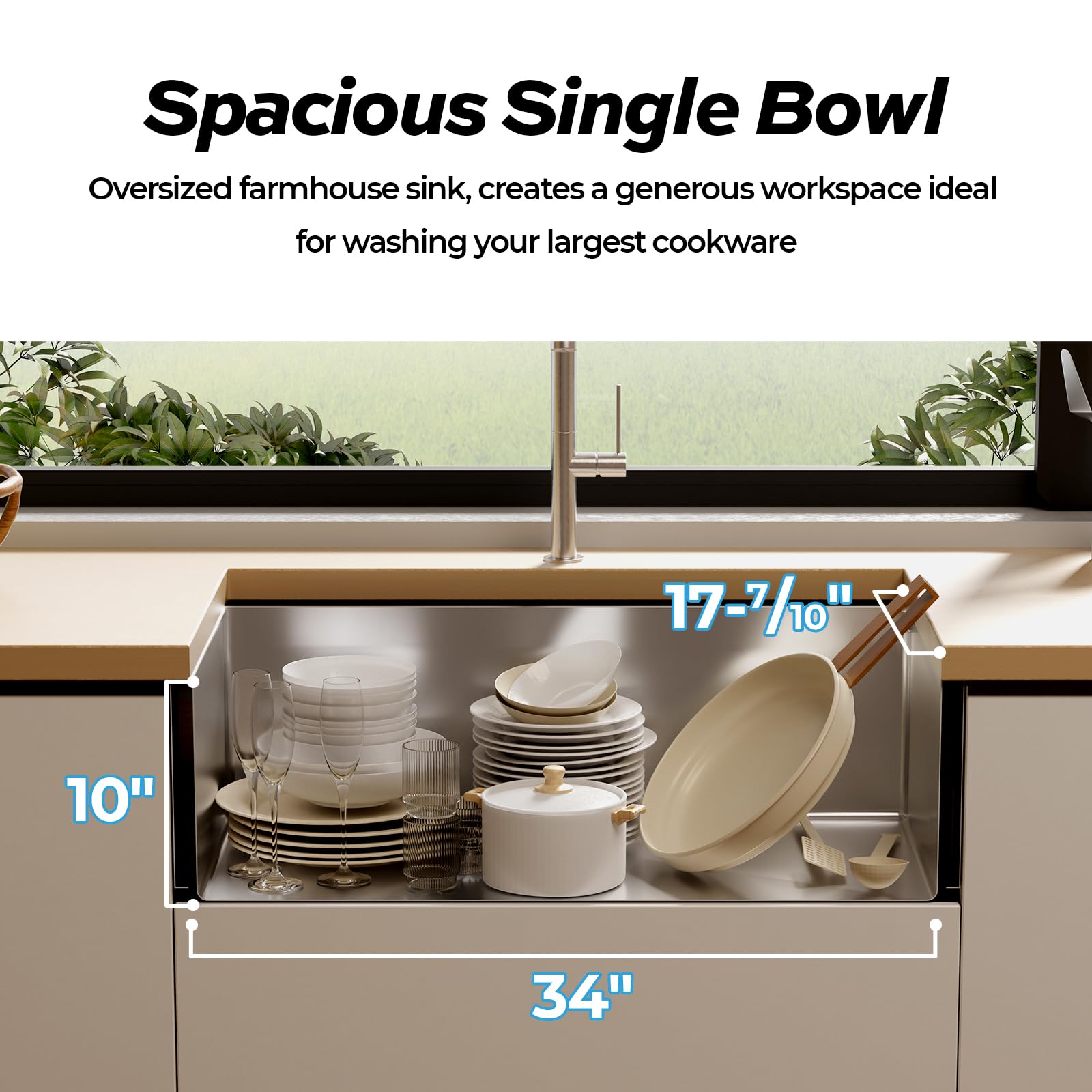 TECASA Flat Apron Front 16 Gauge Stainless Steel Kitchen Sink-36 inch Farmhouse