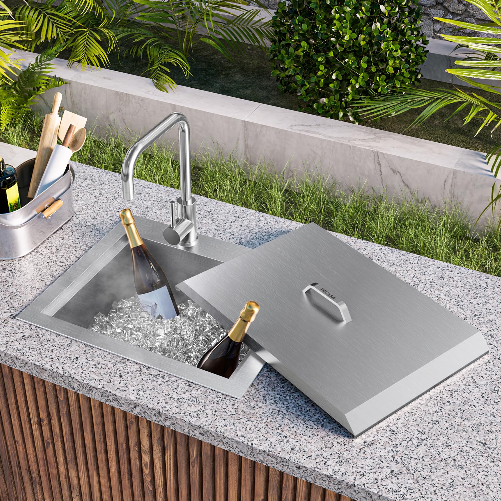 TECASA Outdoor 21 x 18 inch Drop-in Workstation Kitchen Sink