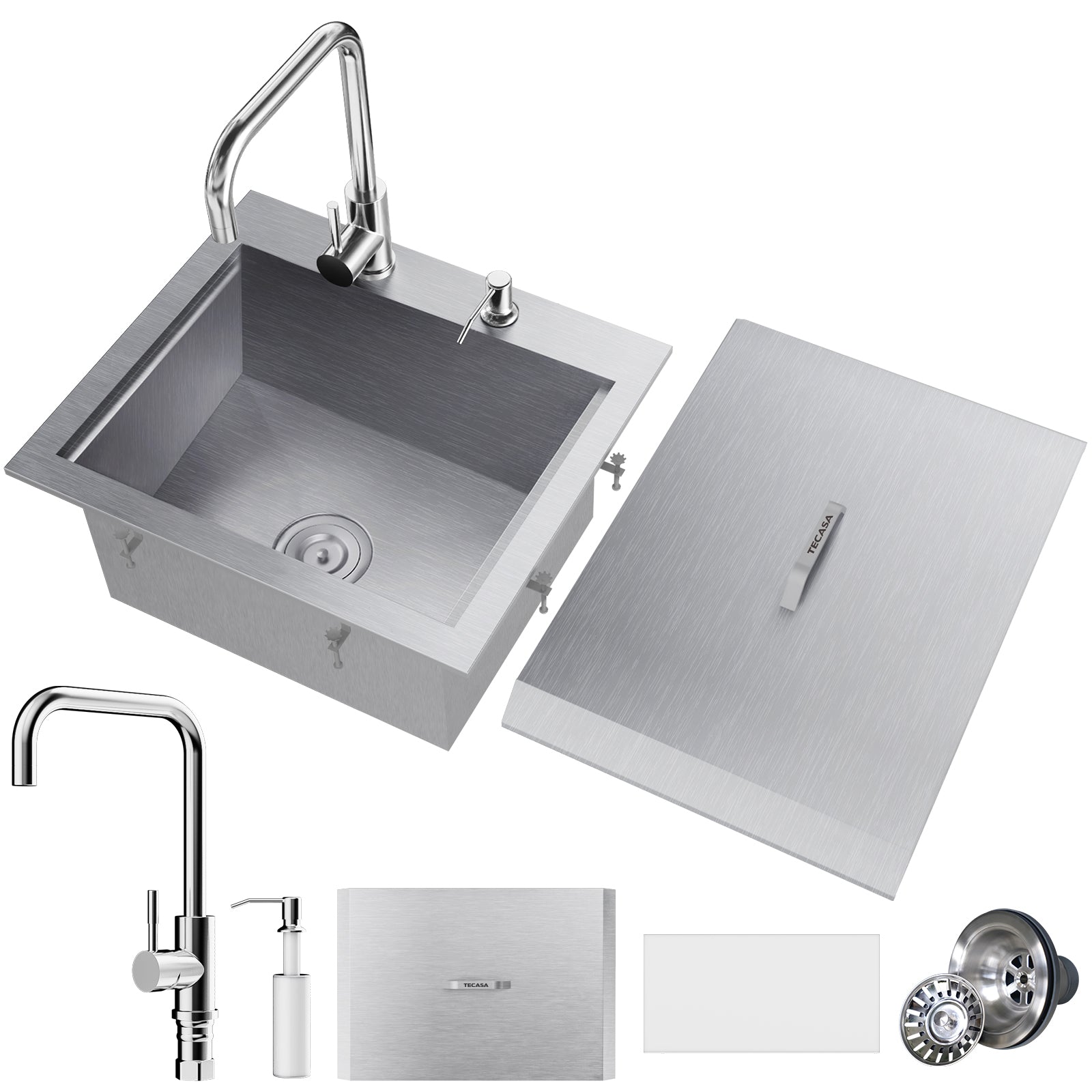 TECASA Outdoor 21 x 18 inch Drop in Workstation Kitchen Sink