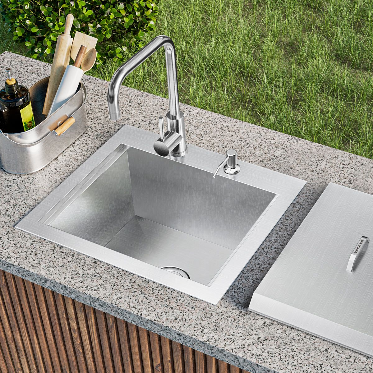 TECASA Outdoor 21 x 18 inch Drop-in Workstation Kitchen Sink