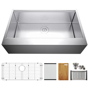 TECASA Flat Apron Front 16 Gauge Stainless Steel Kitchen Sink-36 inch Workstation Farmhouse Sink