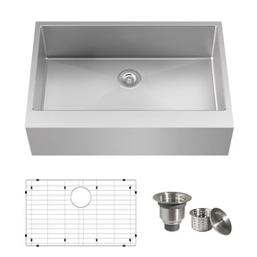 TECASA Flat Apron Front 16 Gauge Stainless Steel Kitchen Sink-36 inch Farmhouse