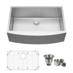 TECASA Rounded Apron Front 16 Gauge Stainless Steel Kitchen Sink-36 inch Farmhouse Sink