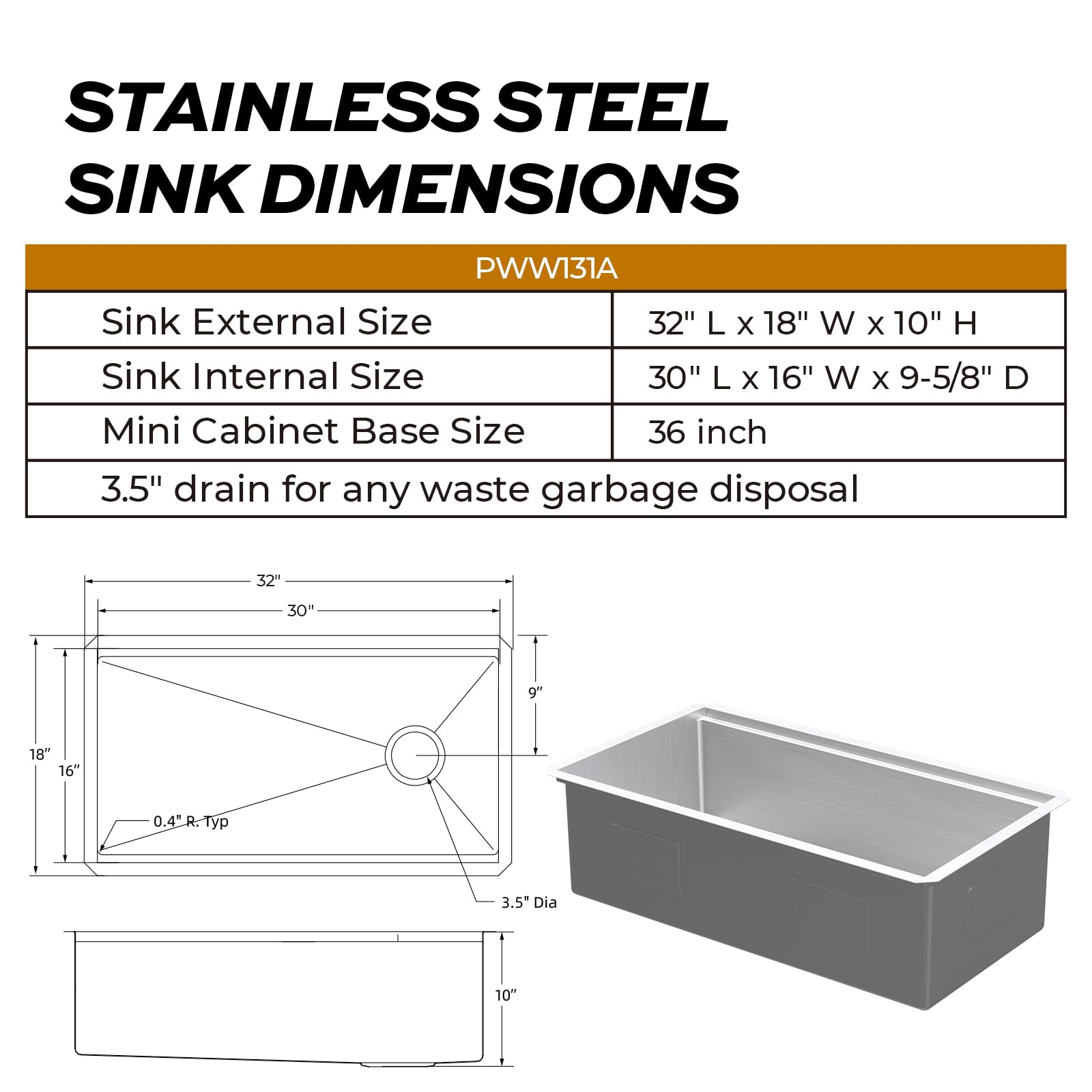 TECASA Undermount Deep Single Bowl—32 inch Workstation Kitchen Sink