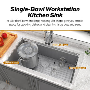 TECASA Undermount Deep Single Bowl—32 inch Workstation Kitchen Sink