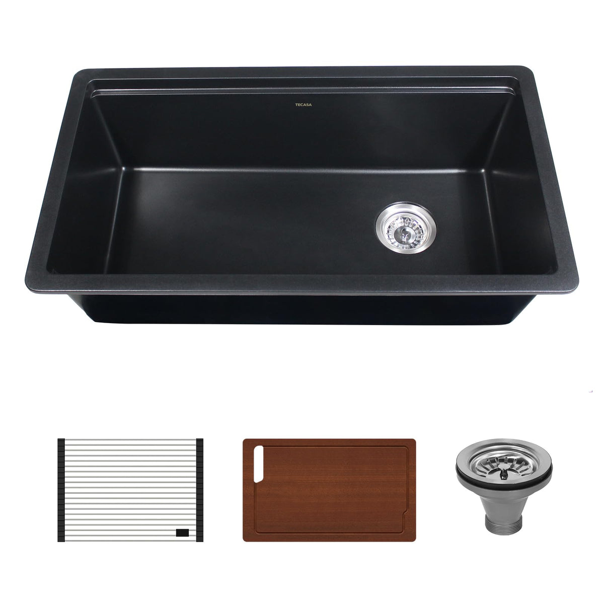 Workstation Kitchen Sink, 33 inch Granite Composite Single Bowl Undermount Sink with Accessories Drying Rack and Cutting Board, Matte Black