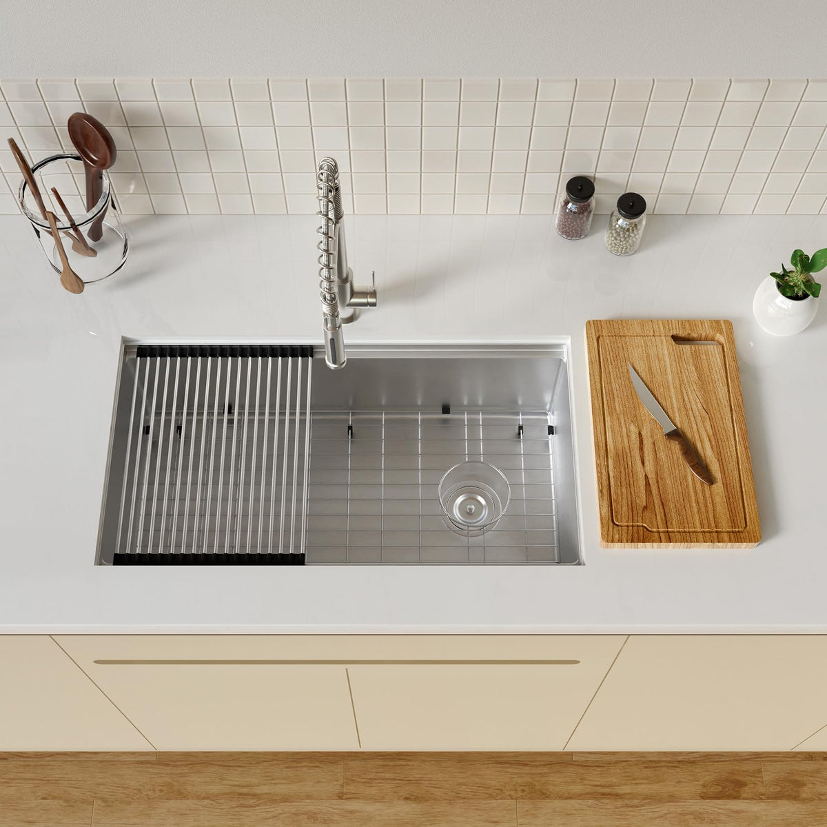 TECASA Undermount Deep Single Bowl—32 inch Workstation Kitchen Sink