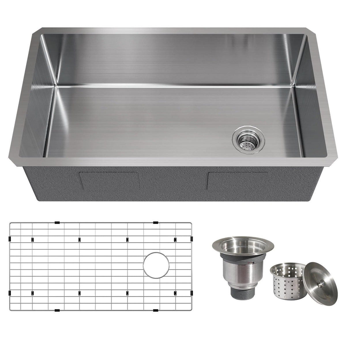 TECASA Undermount Sink Single Bowl Stainless Steel Sink with Sink Grid and Sink Strainer—32 inch Kitchen Sink