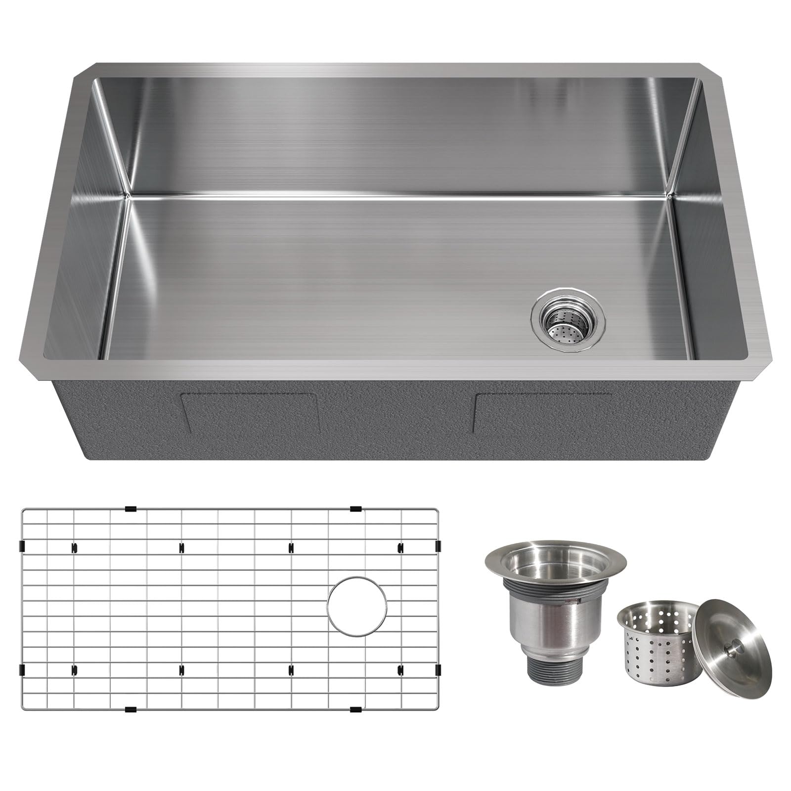 TECASA Undermount Sink Single Bowl Stainless Steel Sink with Sink Grid and Sink Strainer—32 inch Kitchen Sink