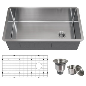 TECASA Undermount Sink Single Bowl Stainless Steel Sink with Sink Grid and Sink Strainer—32 inch Kitchen Sink