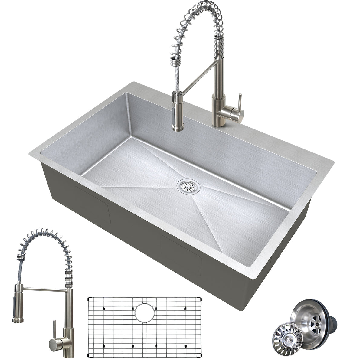 TECASA 33" Dual Mount Kitchen Sink with Pull-Down Faucet Combo