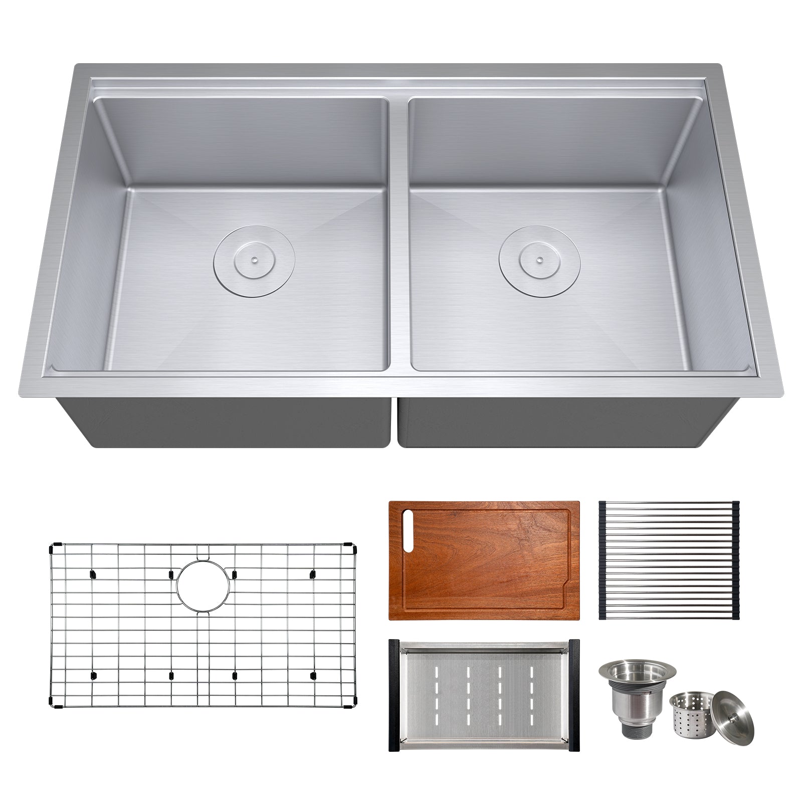 TECASA 33" Double Bowl Workstation Kitchen Sink (33" x 18" x 10")