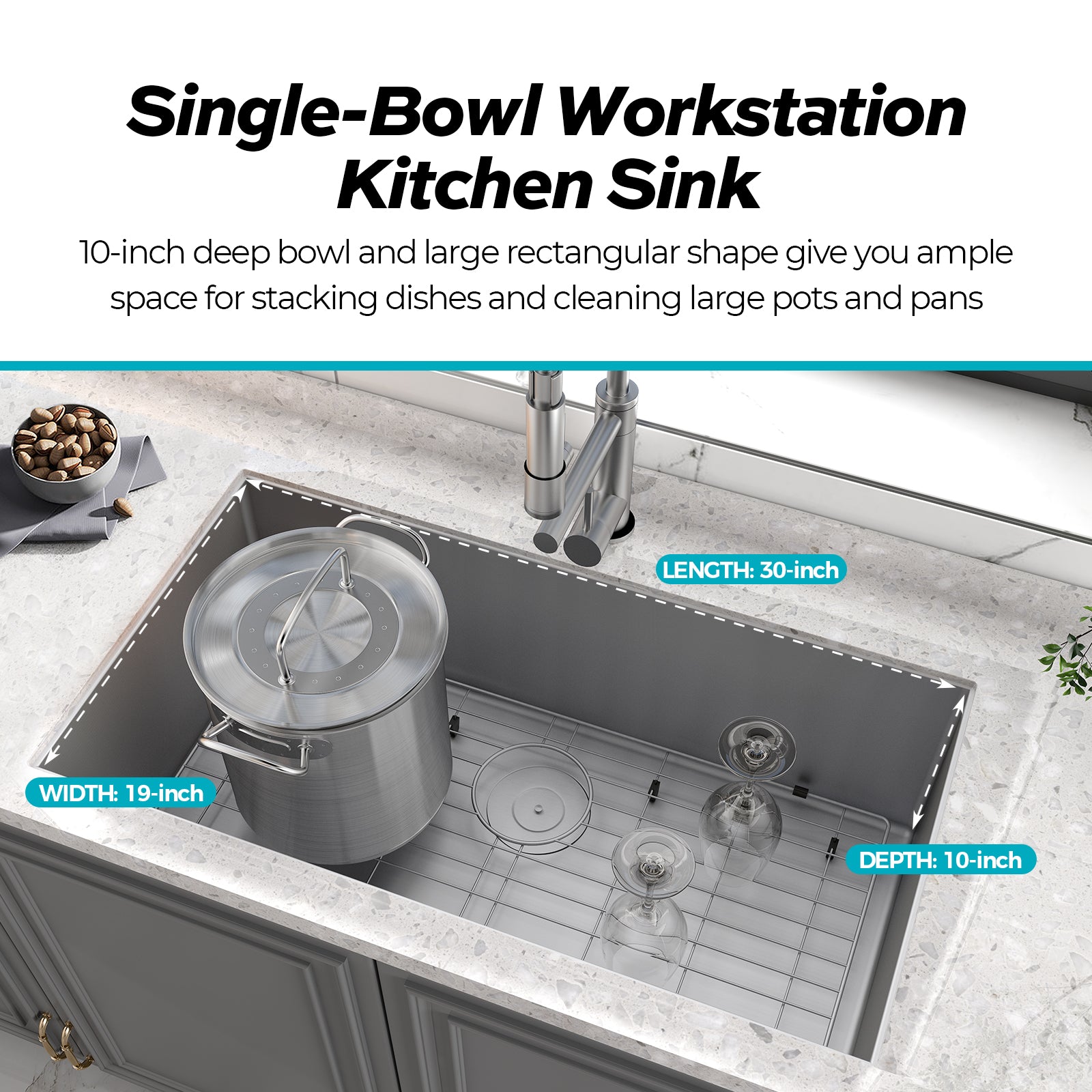 TECASA 30" Undermount Kitchen Sink - PW Series (30" x 18" x 10")