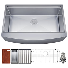 TECASA 30" Workstation Farmhouse Kitchen Sink with Integrated Ledge and Accessories (30" x 21" x 10")