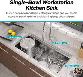 TECASA 36" Single bowl Undermount Workstation Kitchen Sink (36" x 18" x 10")